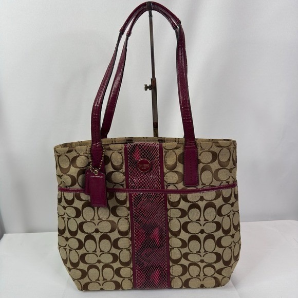 Y2k Coach Signature Python Stripe‎ Tote Bag Raspberry - Picture 3 of 14